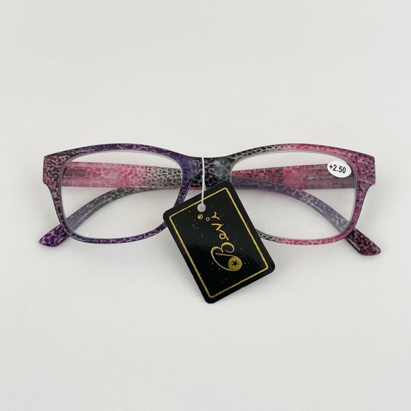 Bevi +2.50 Red & Purple Cheetah Square Reading Glasses - Picture 3 of 5